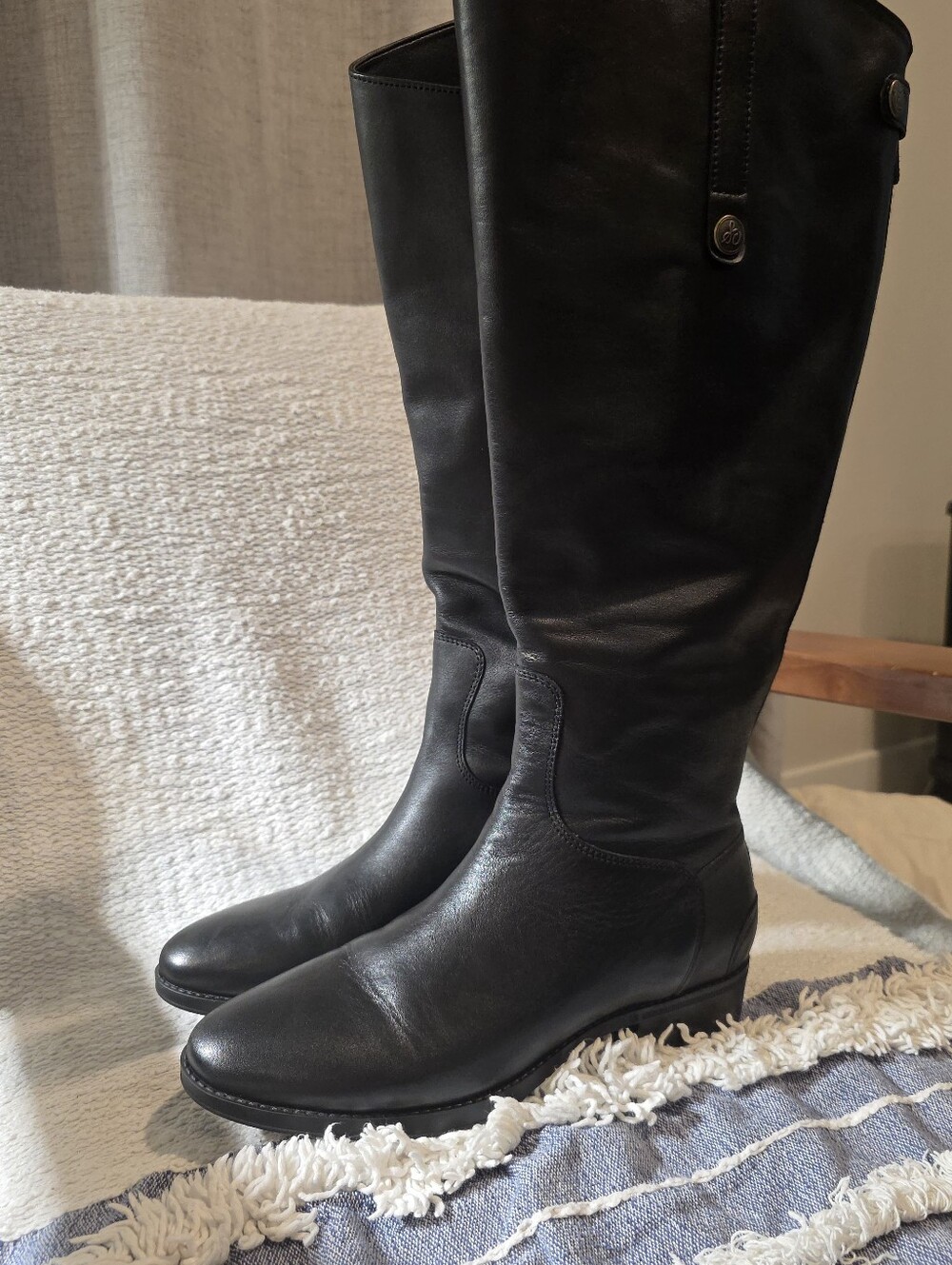 Sam Edelman Black Leather Knee-High Women's Boots - Picture 13 of 16